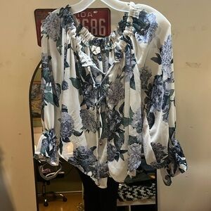 Blue and white flower design blouse